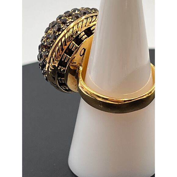 Sterling‎ Silver Vermeil 925 Pave Dark Gray Black Large Statement Ring Sz 7.5 - Picture 3 of 9